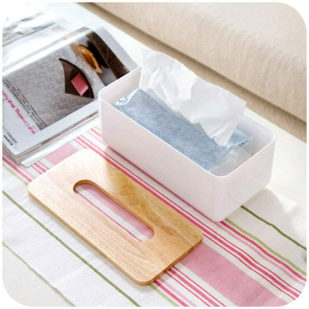 Cubierta de caja de pañuelos de madera para pañuelos faciales desechables  de papel, soporte dispensador de pañuelos de madera grande para baño y