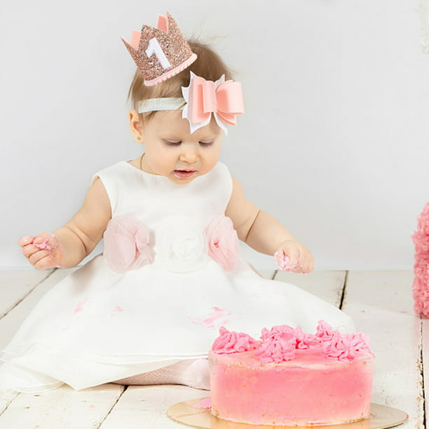 Maticr Corona de primer cumpleaños con purpurina para bebé, primer  cumpleaños, fiesta de tartas, accesorio para fotos