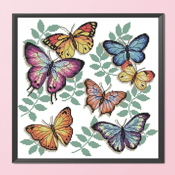 Punto de cruz parcial 14CT mariposas coloridas contadas bordado DIY costura  Likrtyny Oficina Multiescena Multifunción