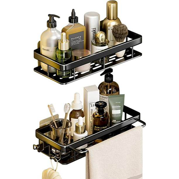 2 estantes de baño con 1 toallero y 2 ganchos, soporte de ducha, soporte de ducha  sin taladro, acces JAMW Sencillez