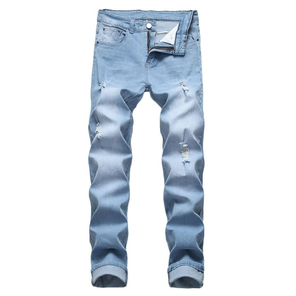 Pantalones casuales elásticos lavados sólidos con cierre de para hombres rasgados Pompotops oipoqjl42899 | Walmart en línea