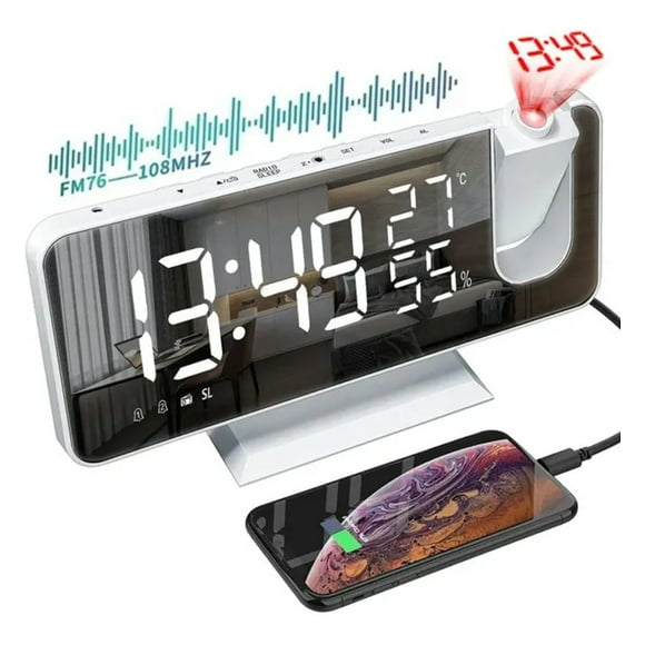 reloj despertador petukita box con radio y proyector espejo blanco petukita box despertador