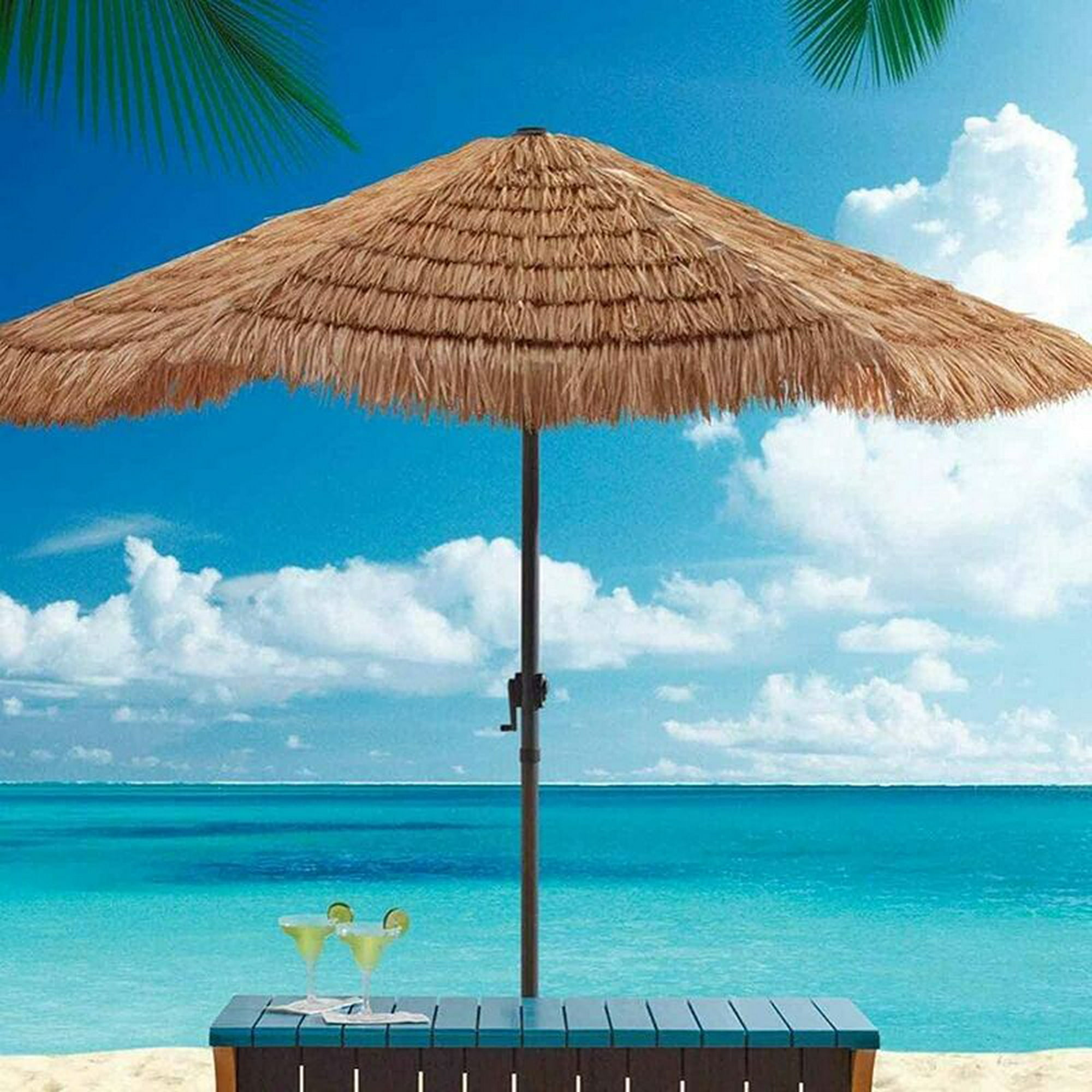 Hawaian Sombrilla de jardín Sombrillas de Playa De Paja, sombrilla de mesa  de playa con poste de inclinación de 45°, hermoso aspecto tropical, para