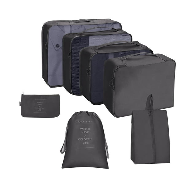 7 piezas organizadores de equipaje de viaje a prueba de agua organizador de maletas  organizador de bolsas de almacenamiento de ropa organizador plegab negro  perfecl Organizadores de embalaje de viaje