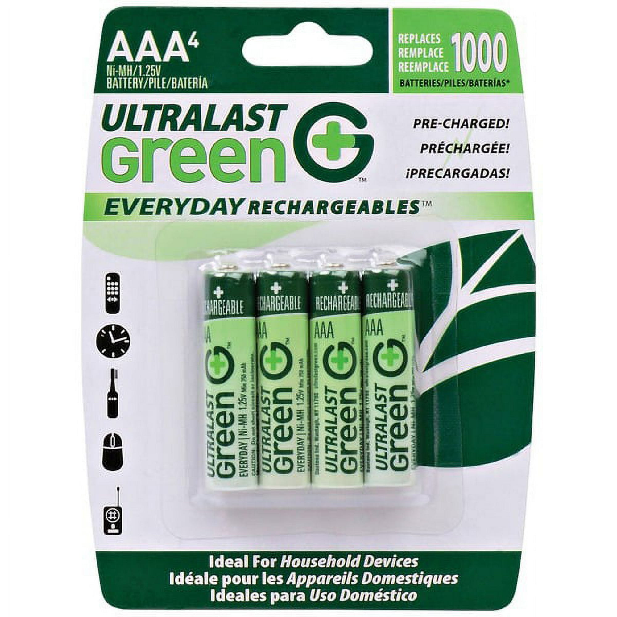 Ultralast ulged4aaa green everyday pilas recargables aaa nimh, paquete de 4