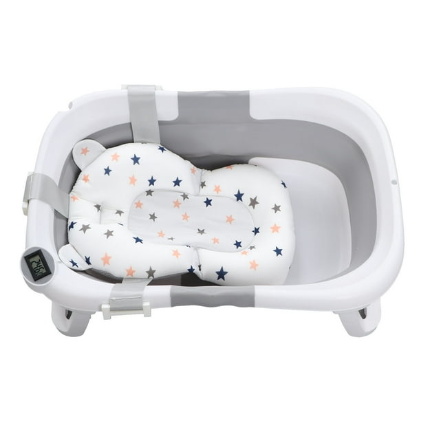 Bañera para bebé para evitar resbalones, almohadilla de suspensión,  termómetro, orificio de drenaje, bañera plegable para bebés, color gris  Ticfox