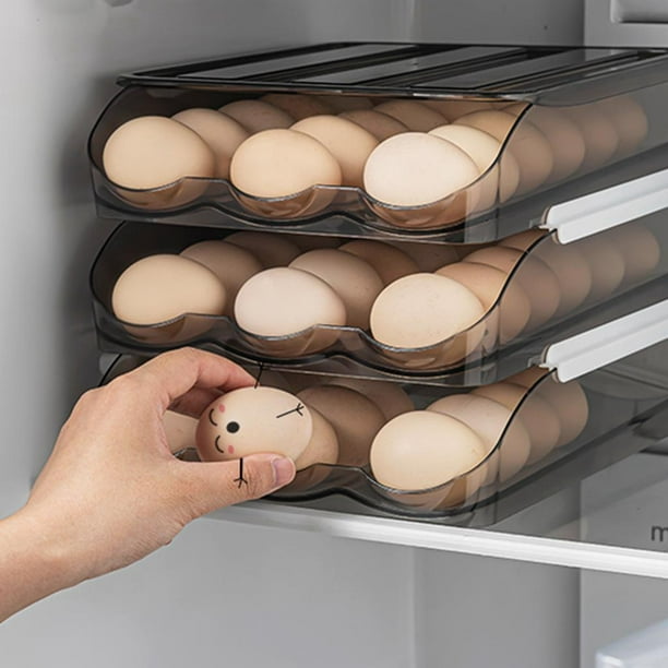 Caja de huevos de plástico translúcido creativa, refrigerador de cocina,  huevos de enrollables autom perfecl Almacenamiento de huevos