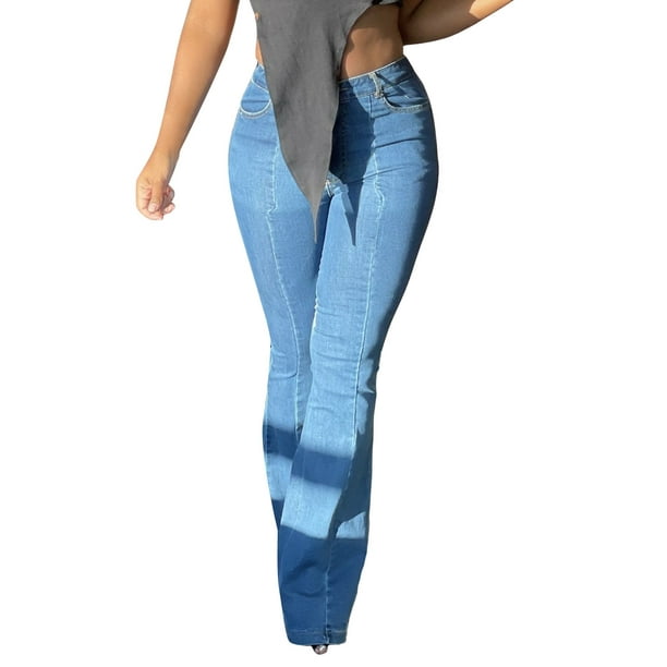 Pantalones de moda azul claro para mujer, pantalones vaqueros de