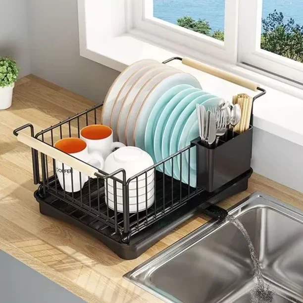 Escurreplatos de Cocina con Bandeja - Escurridor de Platos con cesto para  Cubiertos - Cesta para secar Tazas Vasos ollas