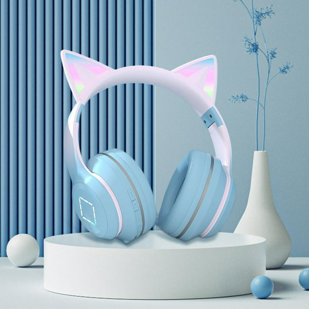 Auriculares para juegos de orejas de gato con micrófono de luz LED RGB,  auriculares estéreo brillantes intermitentes, 7.1 sonido estéreo envolvente