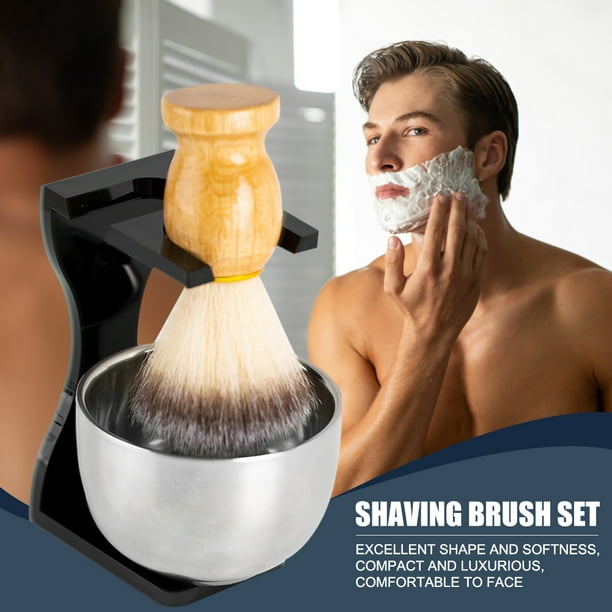  CCbeauty Juego de brochas de afeitar y cuenco para hombre, 4 en  1, juego de cepillos de afeitar de cerdas con cuenco de afeitar de acero  inoxidable y taza de jabón