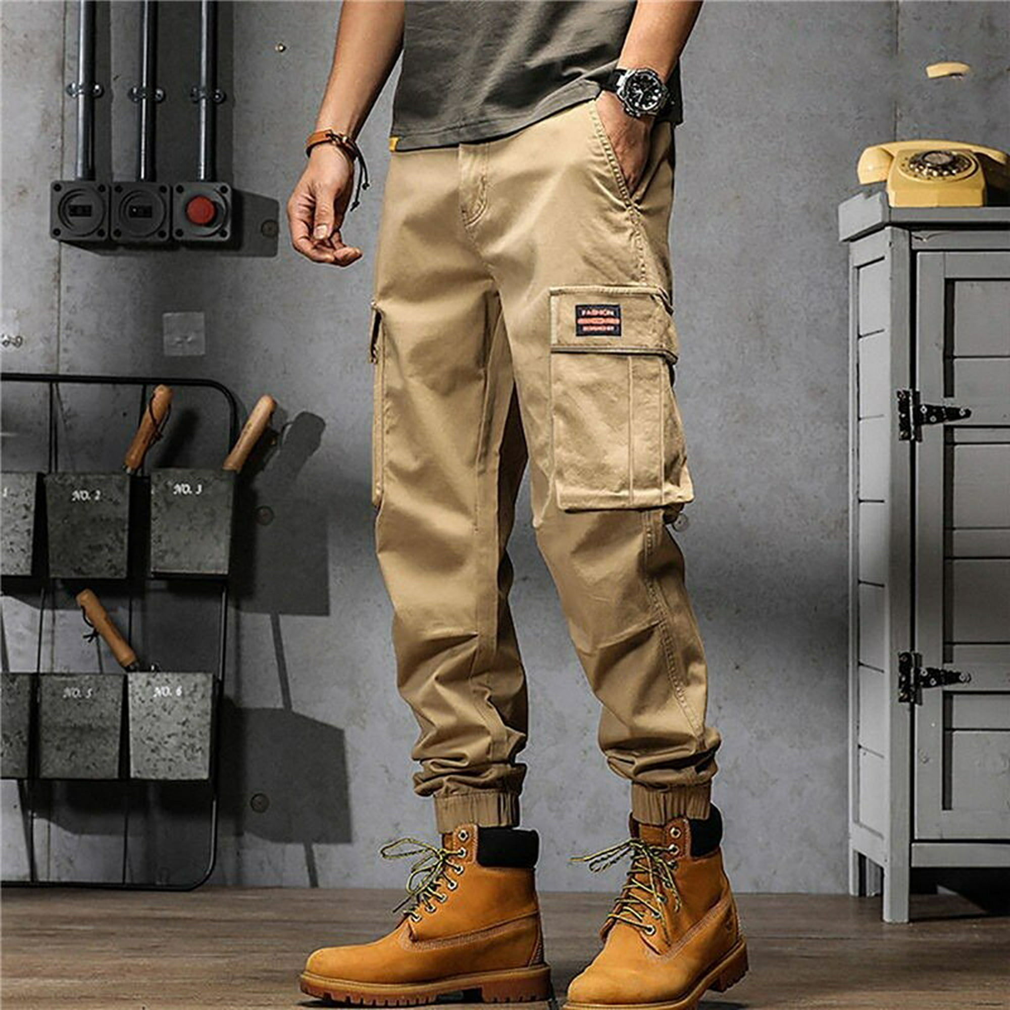 Pantalones Cargo de Verano para Hombre, Moda 2023 2024, Pantalones Casuales  Color sólido,múltiples bolsillos y botones
