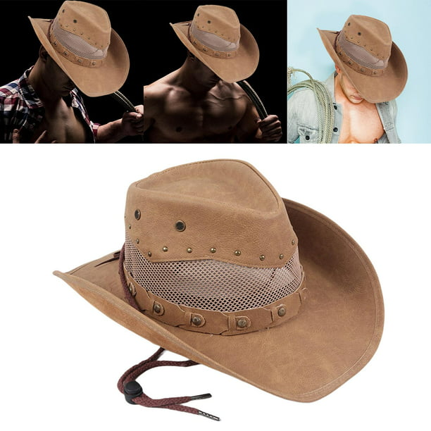 Sombrero de vaquero occidental para Hombre, gorras de Jazz, Sombrero  parasol para exteriores, Sombrero clásico de enrollable con cuerda para 2  colores Sunnimix sombrero de vaquero