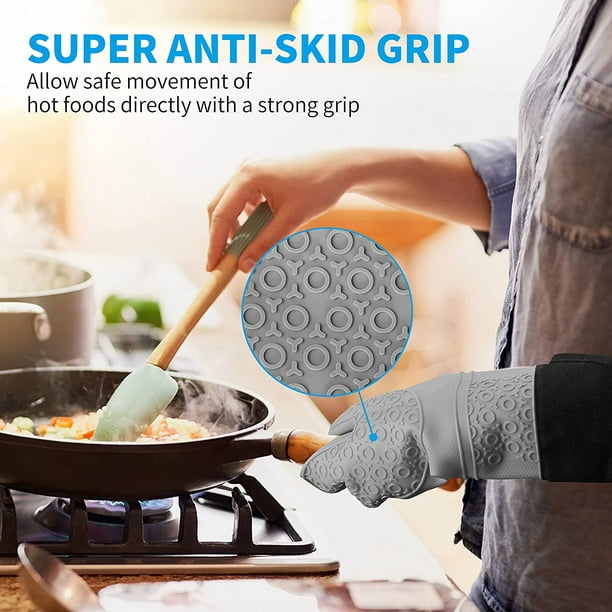Manoplas de horno extralargas y soportes para ollas para cocina, guantes de  horno resistentes al calor, almohadillas calientes con silicona
