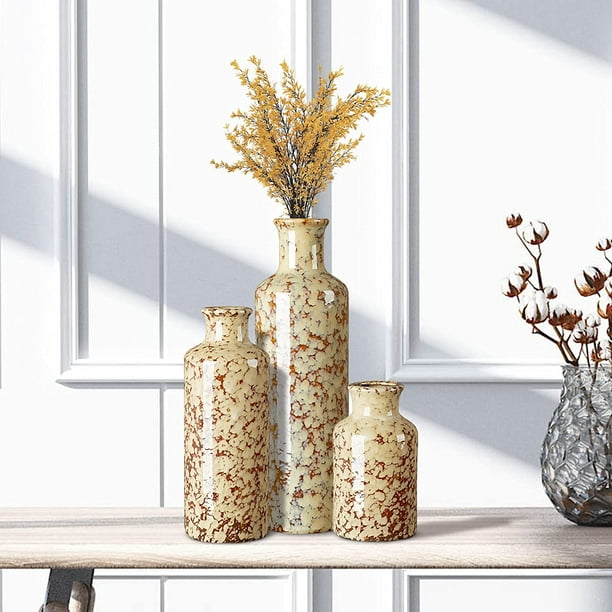 Jarrón de cerámica rústico para decoración del hogar, moderno jarrones  decorativos de granja para sala de estar, entrada, estantería, repisa,  centros