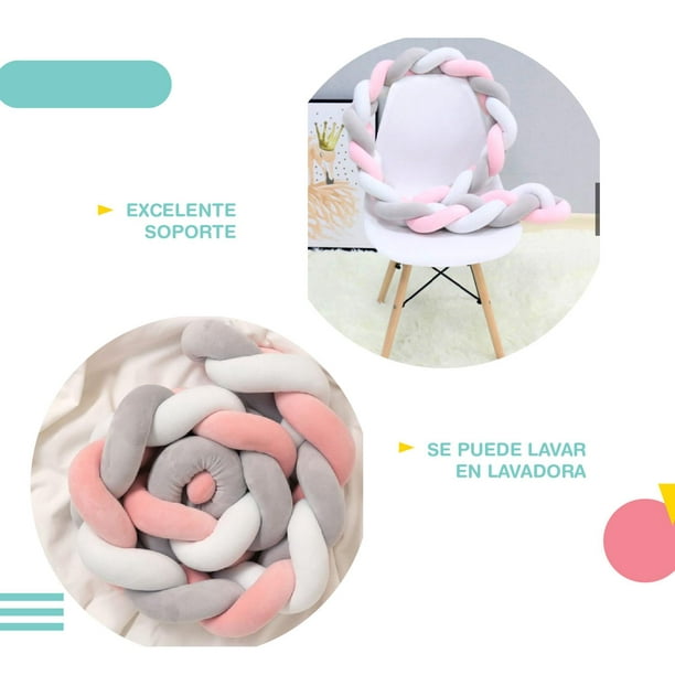 Protector de cuna trenzado - Protectores de cuna - Protectores de cuna -  Cojines decorativos para bebés recién nacidos (Rosa Blanco Gris  2M(Rosa+Blanco+Gris)) JAMW Sencillez