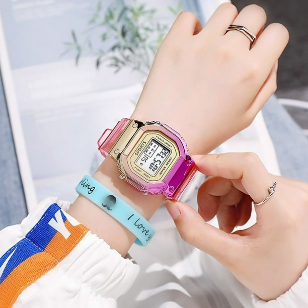 Reloj Digital De Moda Con Pulsera Para Mujer Cuarzo LED Acero Inoxidable  Oro Set