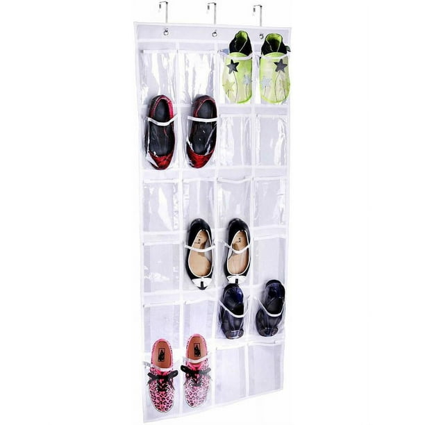 Soporte para estante de almacenamiento de zapatos para colgar sobre la  puerta, 24 bolsas, 4 ganchos, Soledad organizador de zapatos de puerta