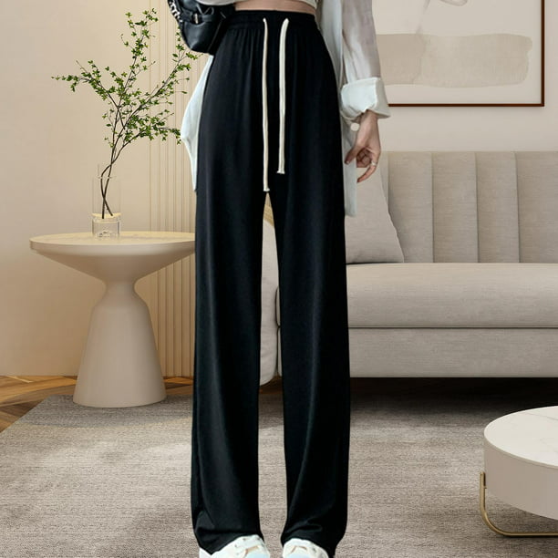 Pantalones sueltos casuales de longitud completa para mujer, pantalones  elásticos de cintura alta, pantalones largos rectos de pierna ancha con