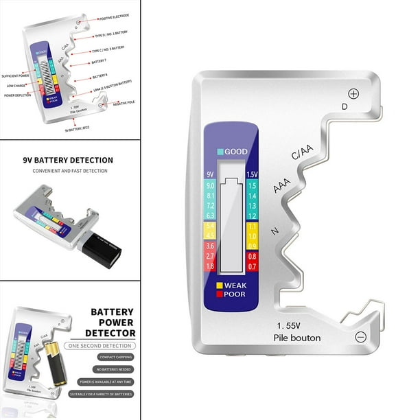 Comprobador de pilas universal digital LCD AA/AAA/C/D/9 V/1,5 V