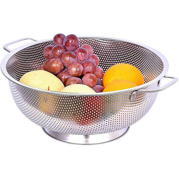 Colador de acero inoxidable: colador de alimentos de cocina con mango  resistente y base de anillo grande y estable