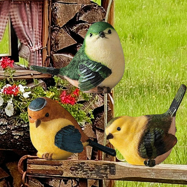 3 figuras decorativas de pájaros en miniatura, estatua de jardín, figuras  de pájaros, decoración de mini figuras de pájaros, juguetes de modelo de