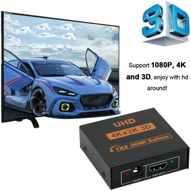 Divisor con amplificador HDMI UHD 4K de 2 salidas Stere