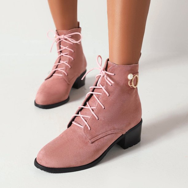 NECHOLOGY Botas Mujer Adulto Femenino Zapatos Botines de mujer Botas de mujer con perlas a la moda y borlas botas de tac n grueso con cordones en la