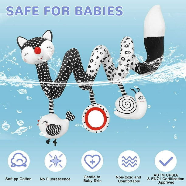 Juguetes para bebés de 0 a 6 meses, juguetes de asiento de automóvil para  bebés, juguete de cochecito blanco y negro elástico para bebé, juguetes de