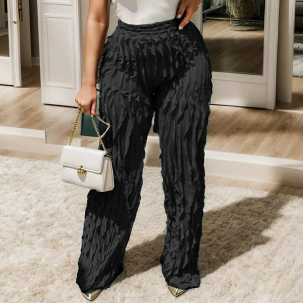 Gibobby pantalones nieve mujer Pantalones de cintura alta elásticos con  volantes y pierna ancha con patrón ondulado de malla de Color liso para  mujer, pantalones modernos y cómodos (Negro, S)