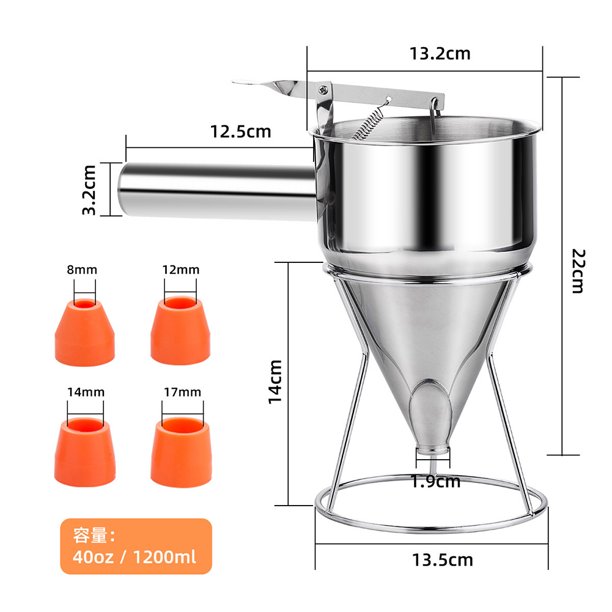 Embudo dispensador de masa para panqueques con soporte Herramienta  dispensadora de masa de acero inoxidable Likrtyny Libre de BPA