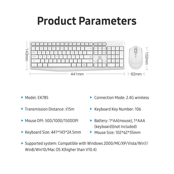 Papelería Blanco  SET TECLADO + RATON INALAMBRICO Q-CONNECT 2.4G NEGRO  COMPATIBLE WINDOWS