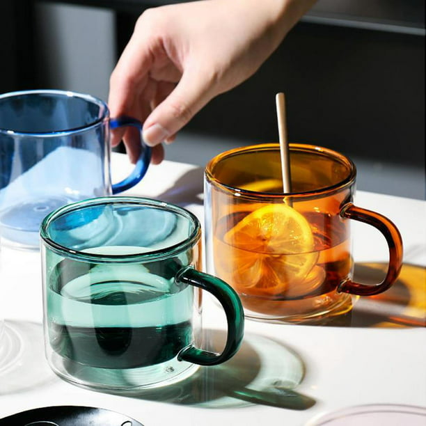 Juego de 2 tazas de café de vidrio de doble pared de 12 onzas con asa,  tazas de café de capa aislada, tazas de vidrio de borosilicato  transparente