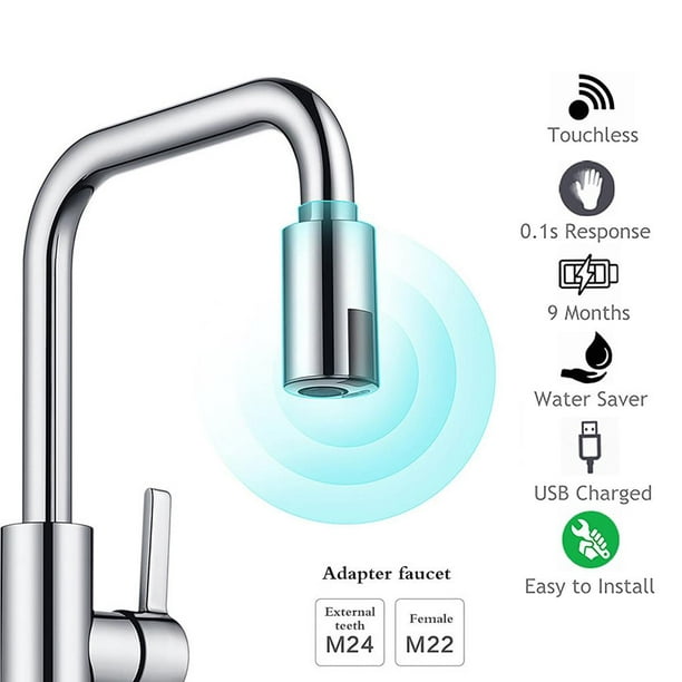  Grifo de lavabo de baño sin contacto con sensor automático,  incluye herramientas de instalación y batería incorporada, sensor  infrarrojo de movimiento, grifo sin contacto, manos libres, grifo de agua  de baño
