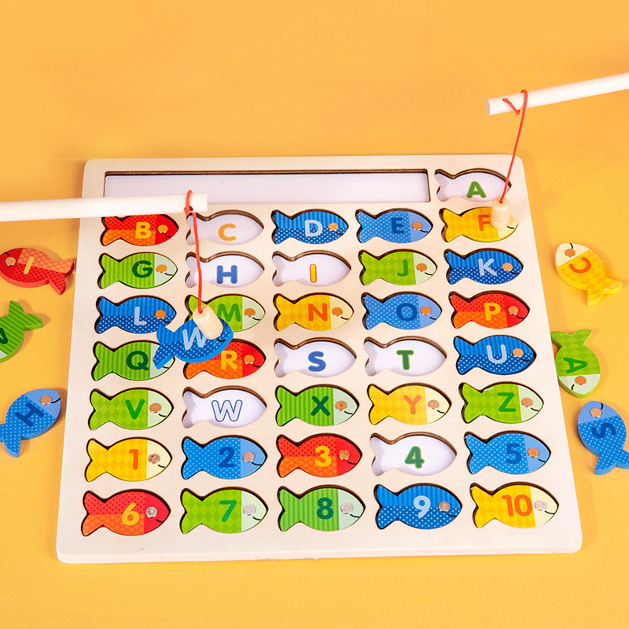 Juguetes para niños de 2 a 3 años, juego de pesca magnético de madera con  tarjetas de letras y bolsa de almacenamiento, números del alfabeto ABC