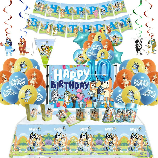  Party City Kit de decoración Bluey, suministros para fiestas,  incluye globos, centros de mesa, vela, decoración de remolino, escenario,  38 piezas : Juguetes y Juegos