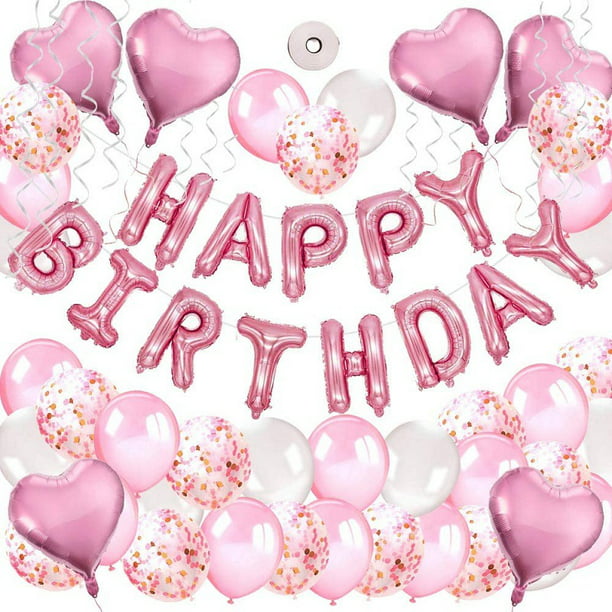 Decoraciones de primer cumpleaños para niña, decoración de primer  cumpleaños de color oro rosa, guirnalda de feliz cumpleaños de 1 año,  globos de