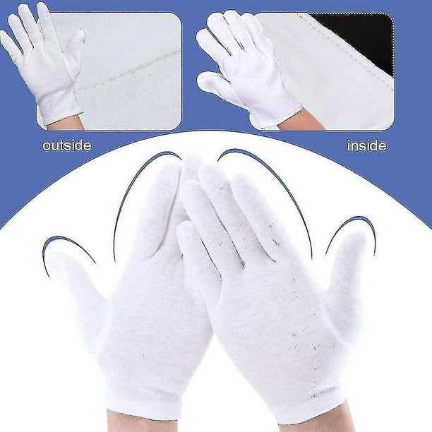12 pares de guantes blancos de algodón, guantes de algodón suave, guantes  de trabajo transpirables para mujer-- (hy)