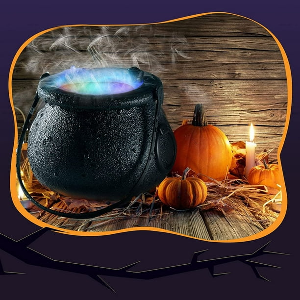 Caldero de bruja de Halloween con niebla, caldero de bruja negra, niebla de  estanque de géiser de agua, luz LED que cambia de color, para decoración de  regalo de fiesta de Halloween