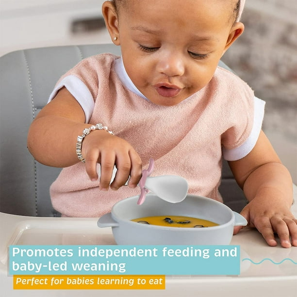 Cucharas de silicona para bebés de más de 6 meses, utensilios para bebés y  niños pequeños, suministros de alimentación de destete LED para bebés de