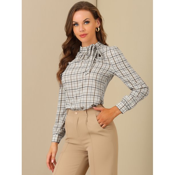 Blusa Camisa Cuadros Formal Oficina Moda Mujer Manga Larga