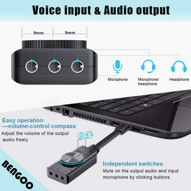 Tarjeta sonido 7.1 canales USB Plug & Play + control volumen