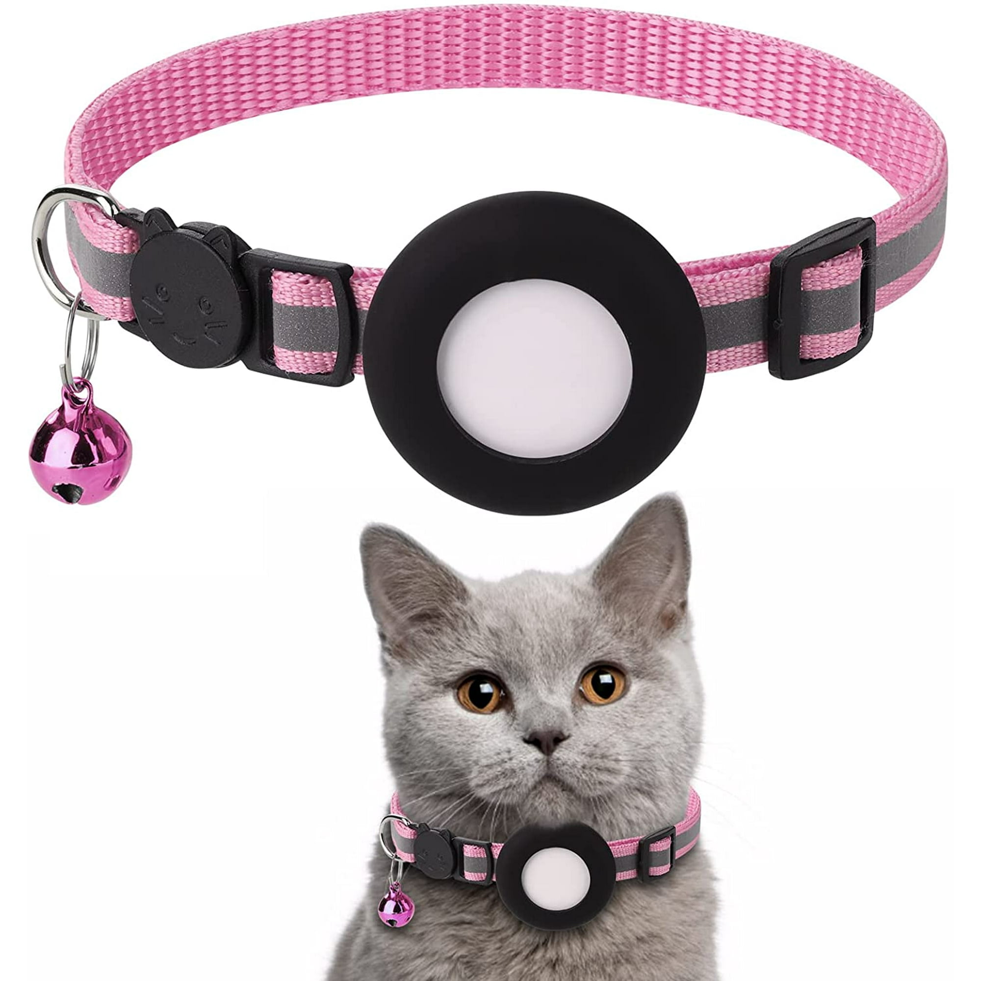 Airtag Collar para gato, collar de gato con campana y hebilla de seguridad  en 3/8 pulgadas de ancho, collar reflectante con soporte impermeable para