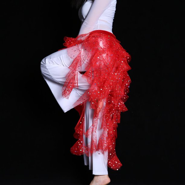 Danza del vientre para mujer Bufanda de cadera Trajes Ropa rojo