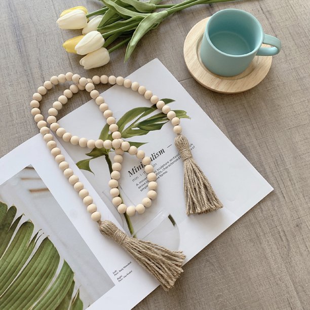 Guirnalda de abalorios de madera con borlas de abalorios rústicos para  decoración del campo.