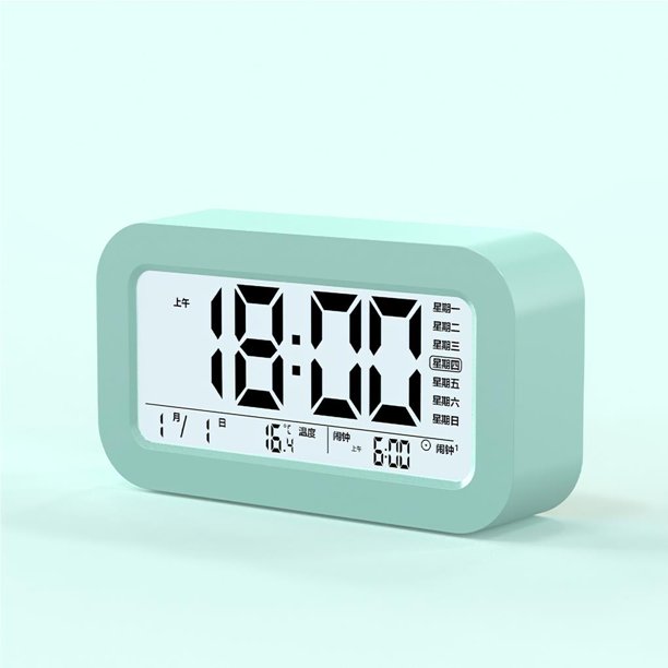 Reloj despertador de mesa, reloj digital de la mañana con gran LCD, luz de  fondo, calendario y temperatura