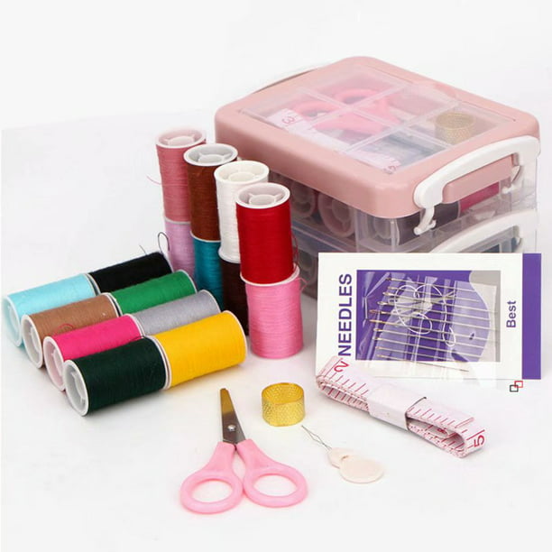 Caja de costura universal, kit de costura, bobinas de hilo de coser, hilos  de bordar multiusos en rollos y bobinas en una caja de plástico Tres capas  JAMW Sencillez