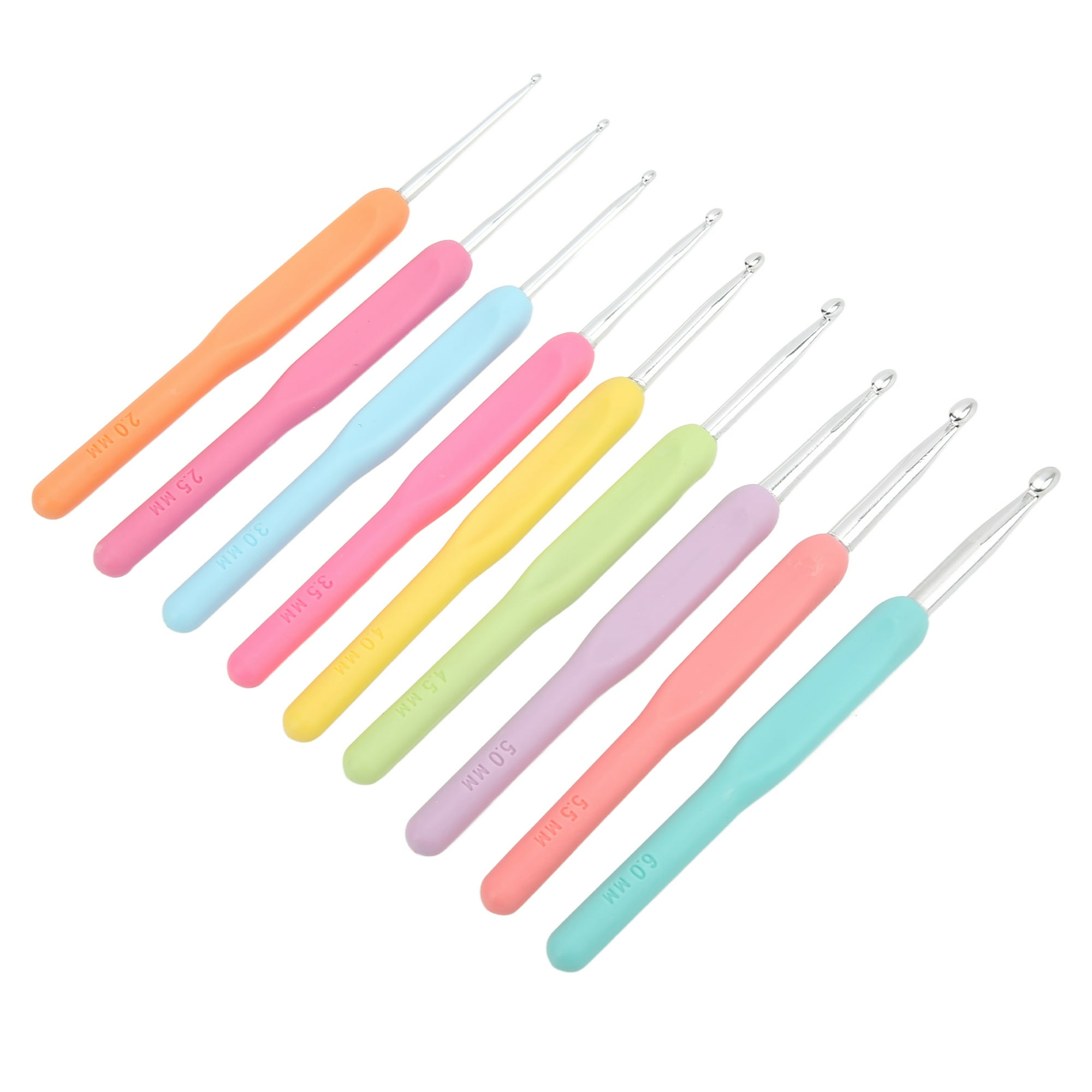 9x Crochet Hooks 2.0mm - 6.0mm Rubber Covered Handle Metal