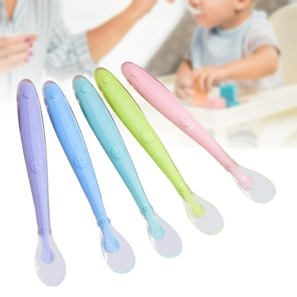 Moonkie Juego de 4 cucharas de silicona para bebé, cuchara de punta suave  para la primera etapa de alimentación infantil, flexible, a prueba de