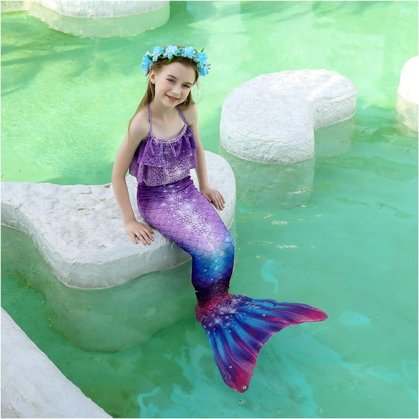 Juego de 5 colas de sirena para nadar para niñas, traje de baño de sirena  para niñas, traje de baño de princesa